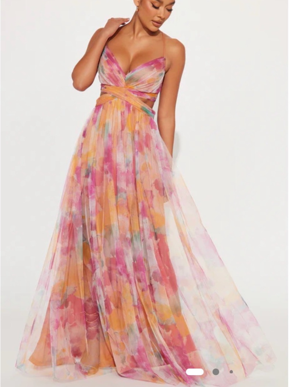 Fashion Nova Painting Me Pretty Chiffon Gown Double Lined - Orange/combo